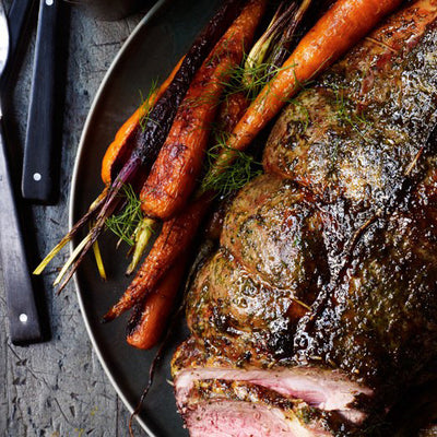 Honey Vinegar Leg of Lamb with Fennel and Carrots